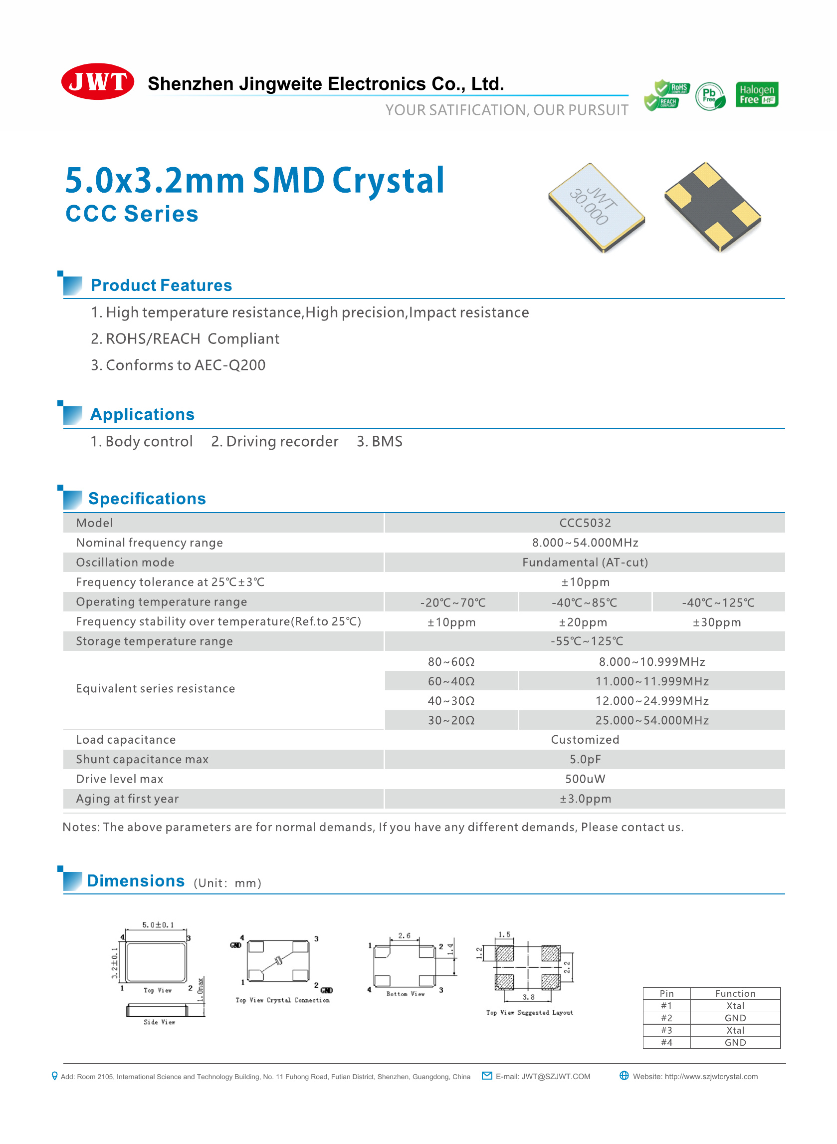 High-resolution original CCC5032 5.0 × 3.2 mm AEC-Q200 SMD Crystal datasheet preview