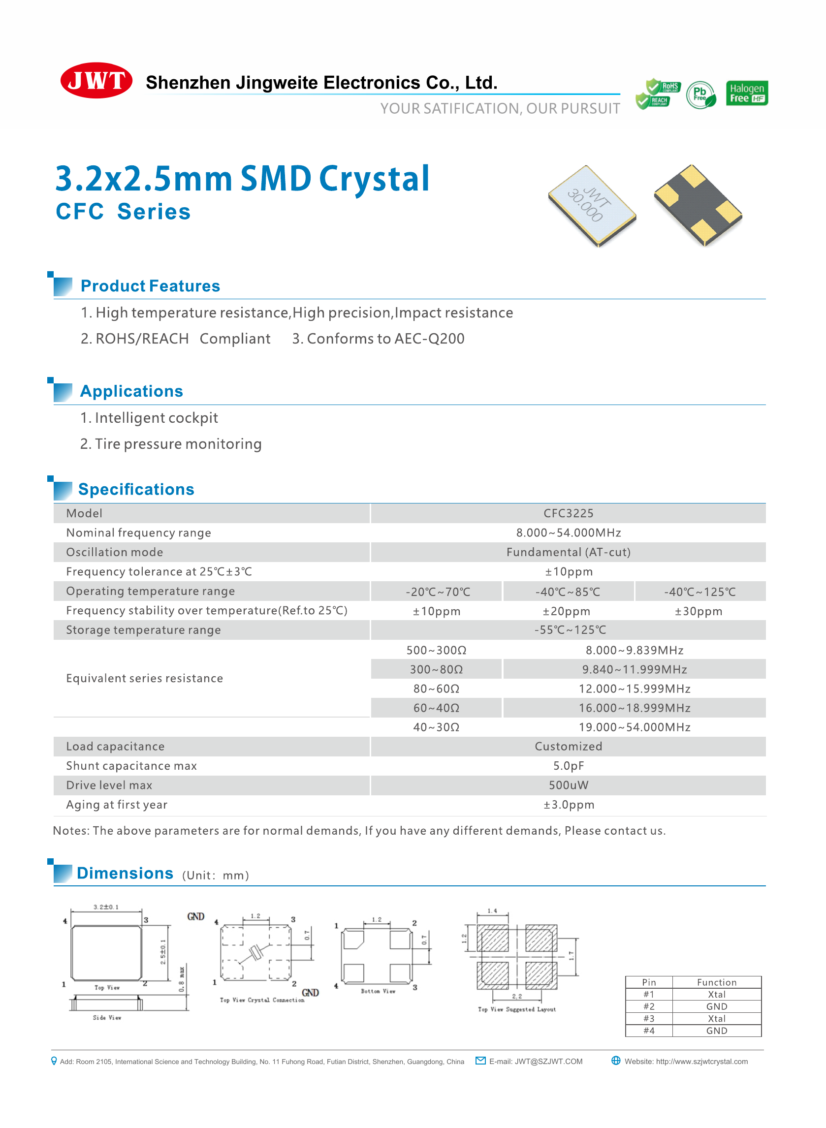 High-resolution original CFC3225 3.2 × 2.5 mm AEC-Q200 SMD Crystal datasheet preview