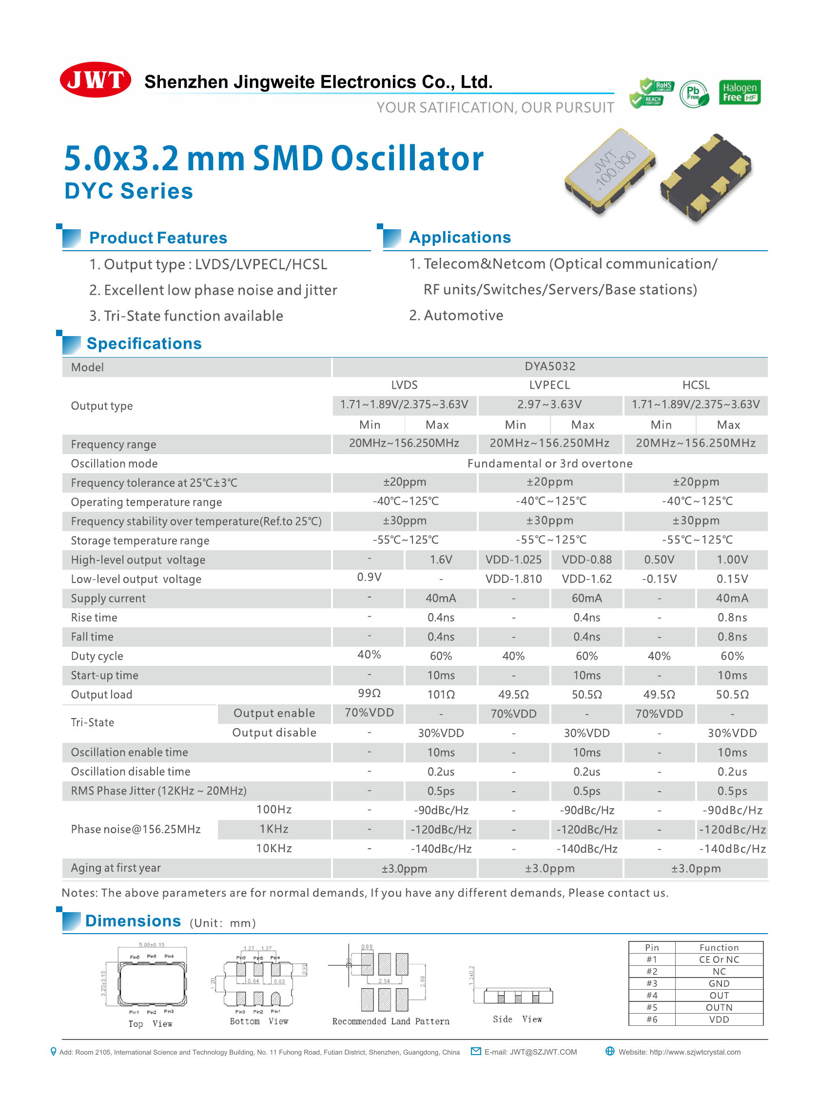 High-resolution original DYA5032 differential crystal oscillator datasheet preview