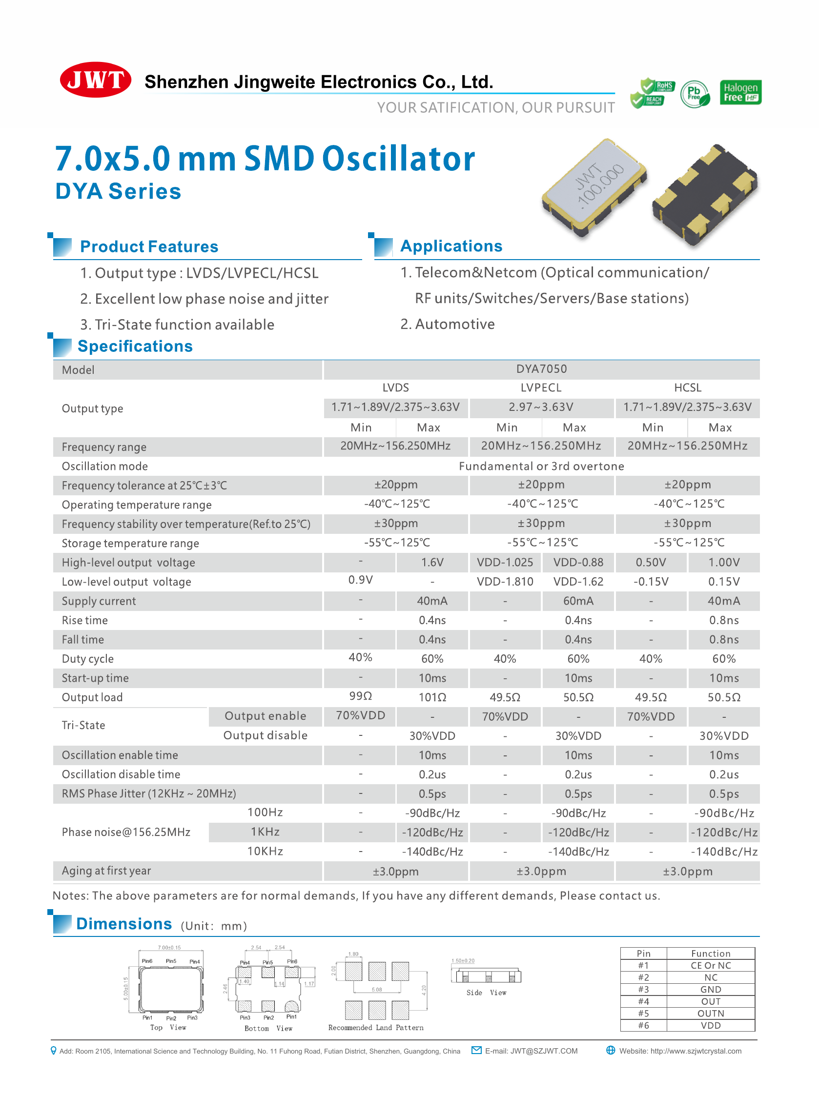 High-resolution original DYA7050 differential crystal oscillator datasheet preview