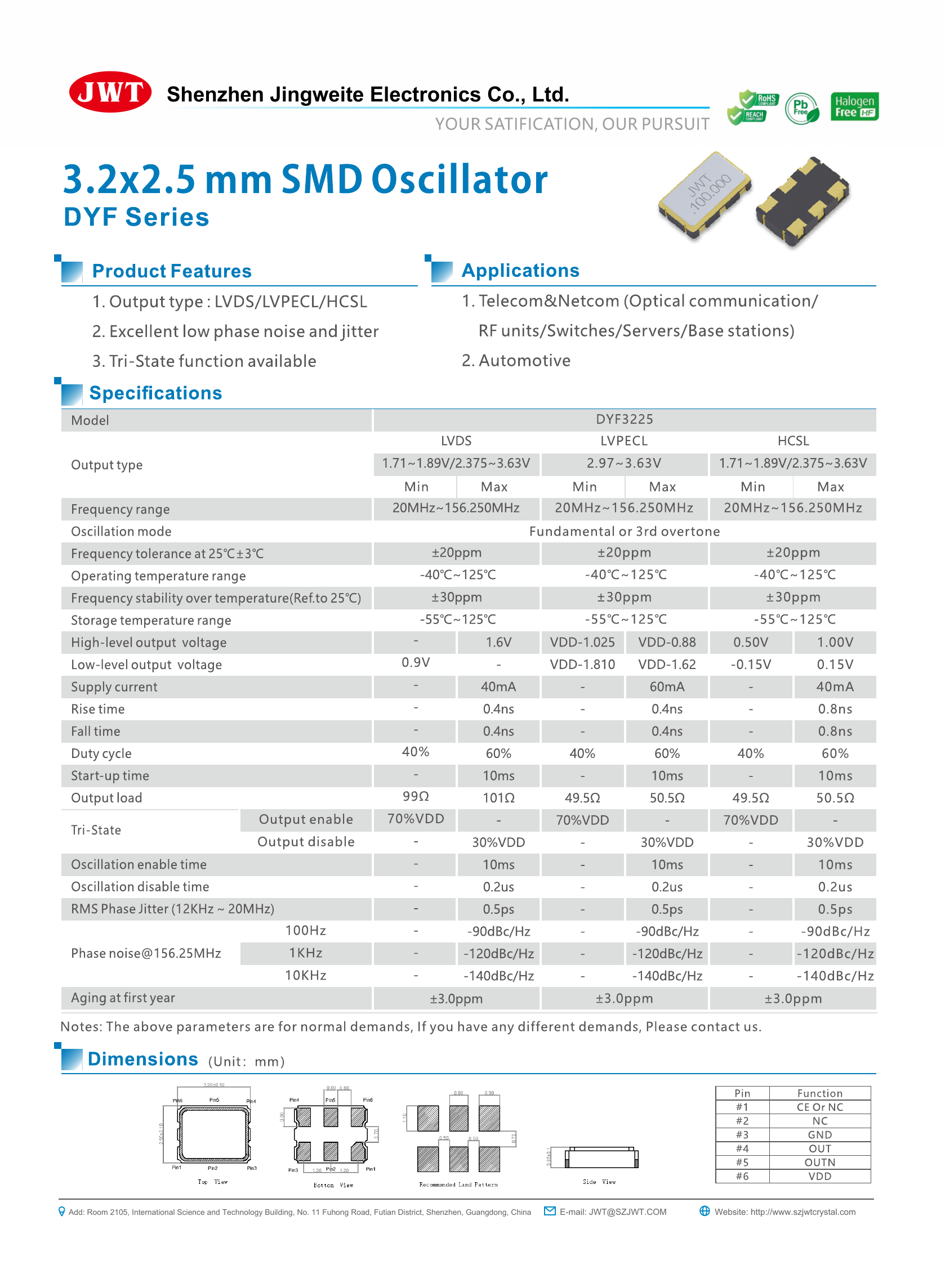 High-resolution original DYF3225 differential crystal oscillator datasheet preview