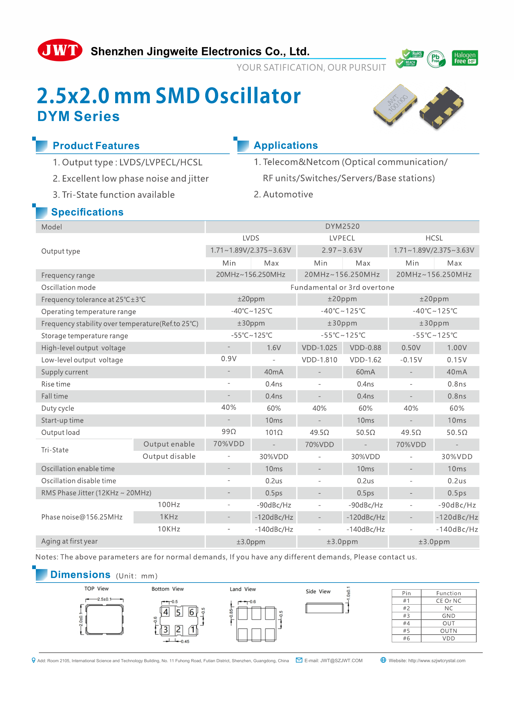 High-resolution original DYM2520 differential crystal oscillator datasheet preview