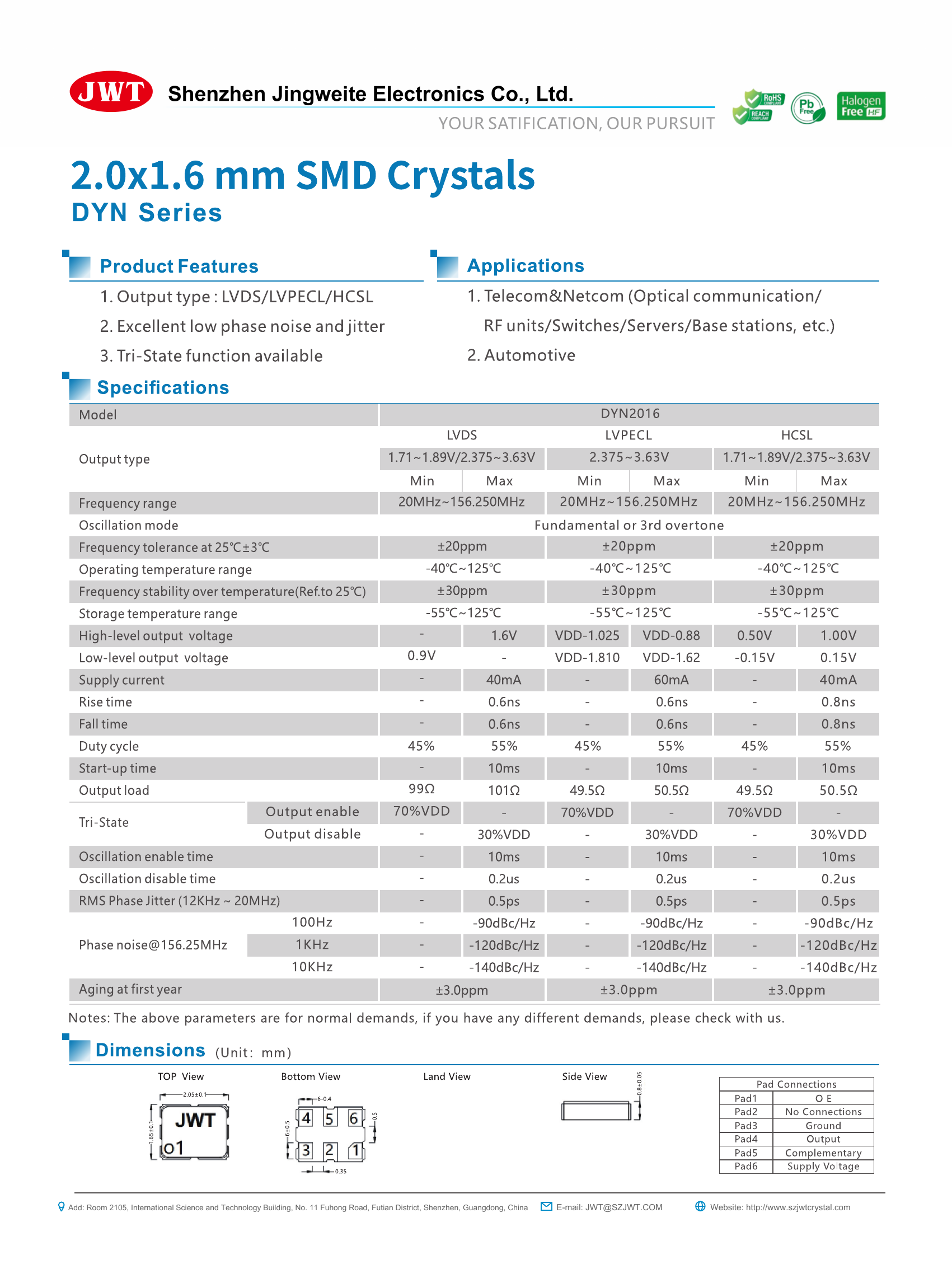 High-resolution original DYN2016 differential crystal oscillator datasheet preview