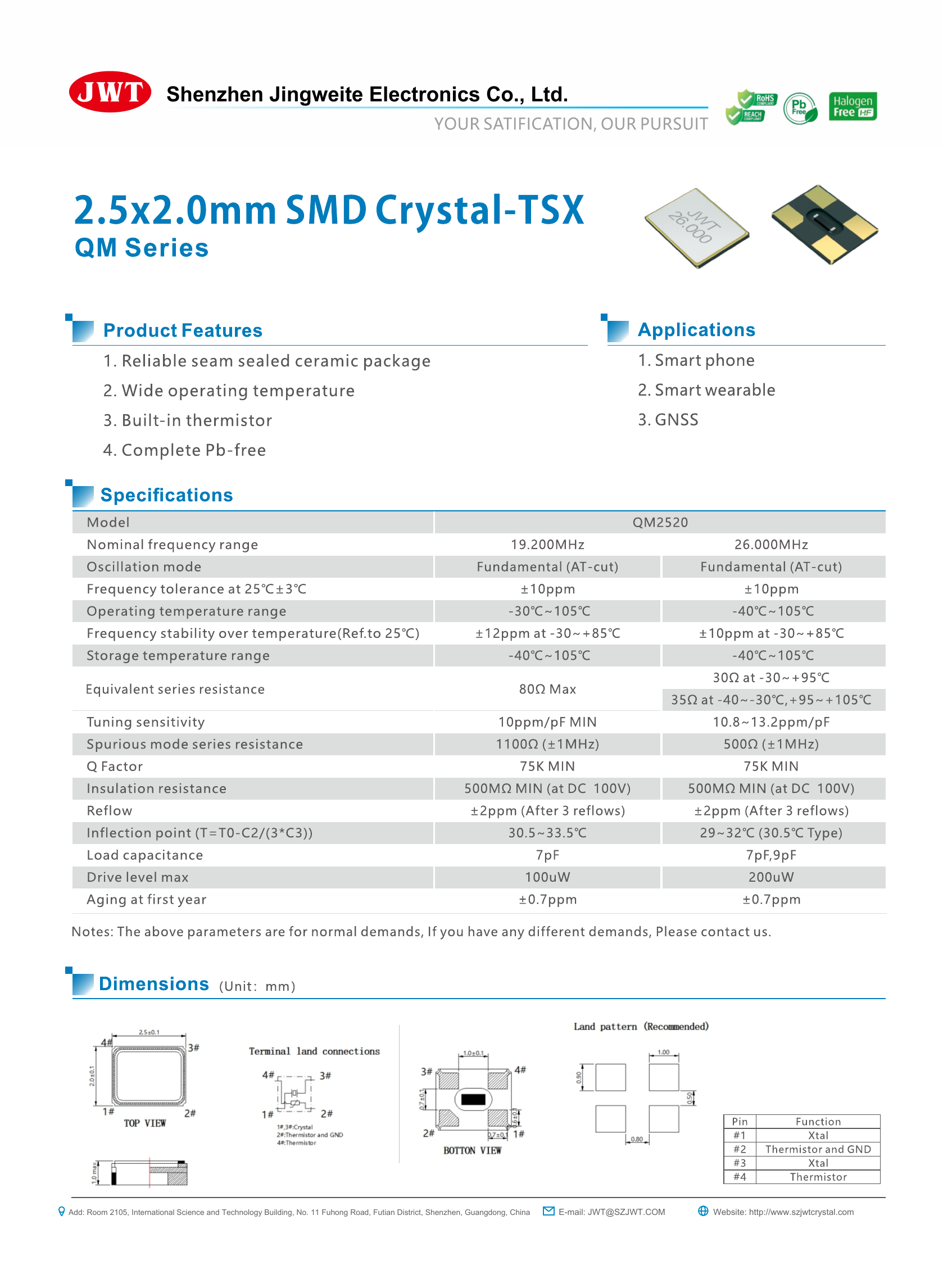 High-resolution original QM2520 SMD Crystal-TSX datasheet preview