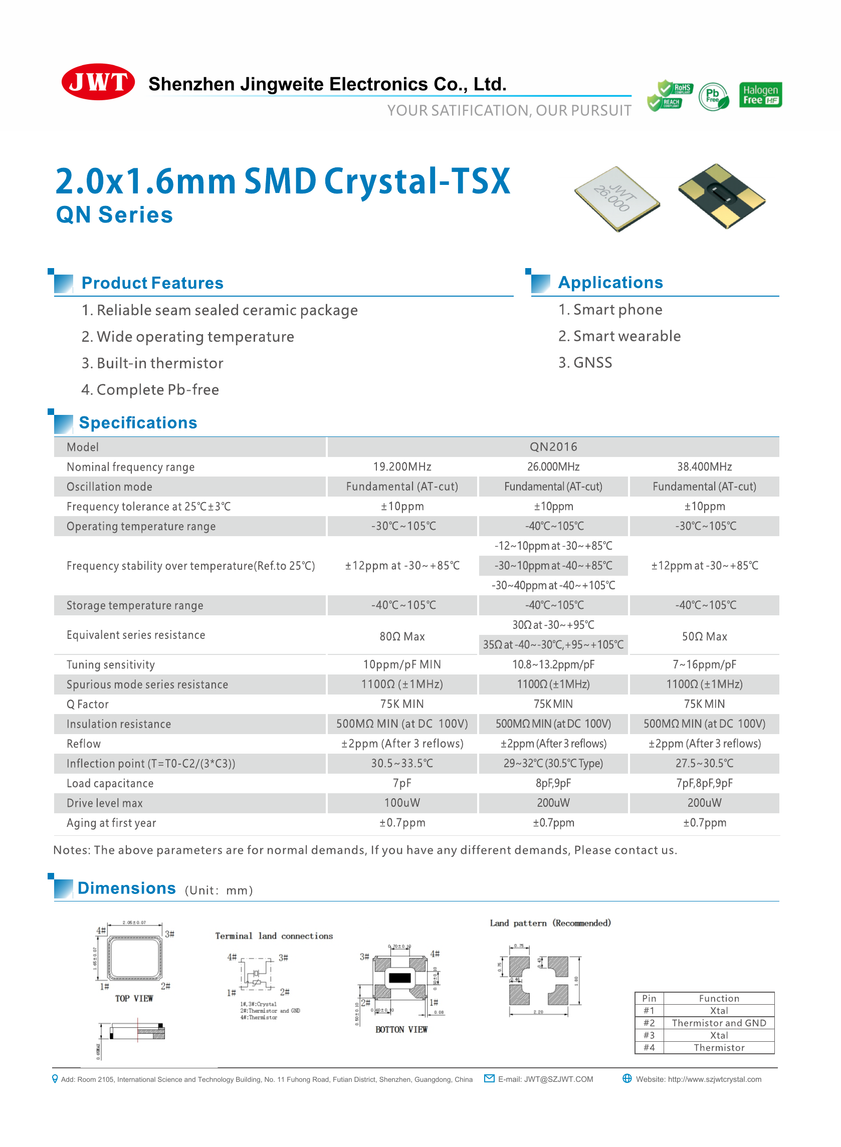 High-resolution original QN2016 SMD Crystal-TSX datasheet preview