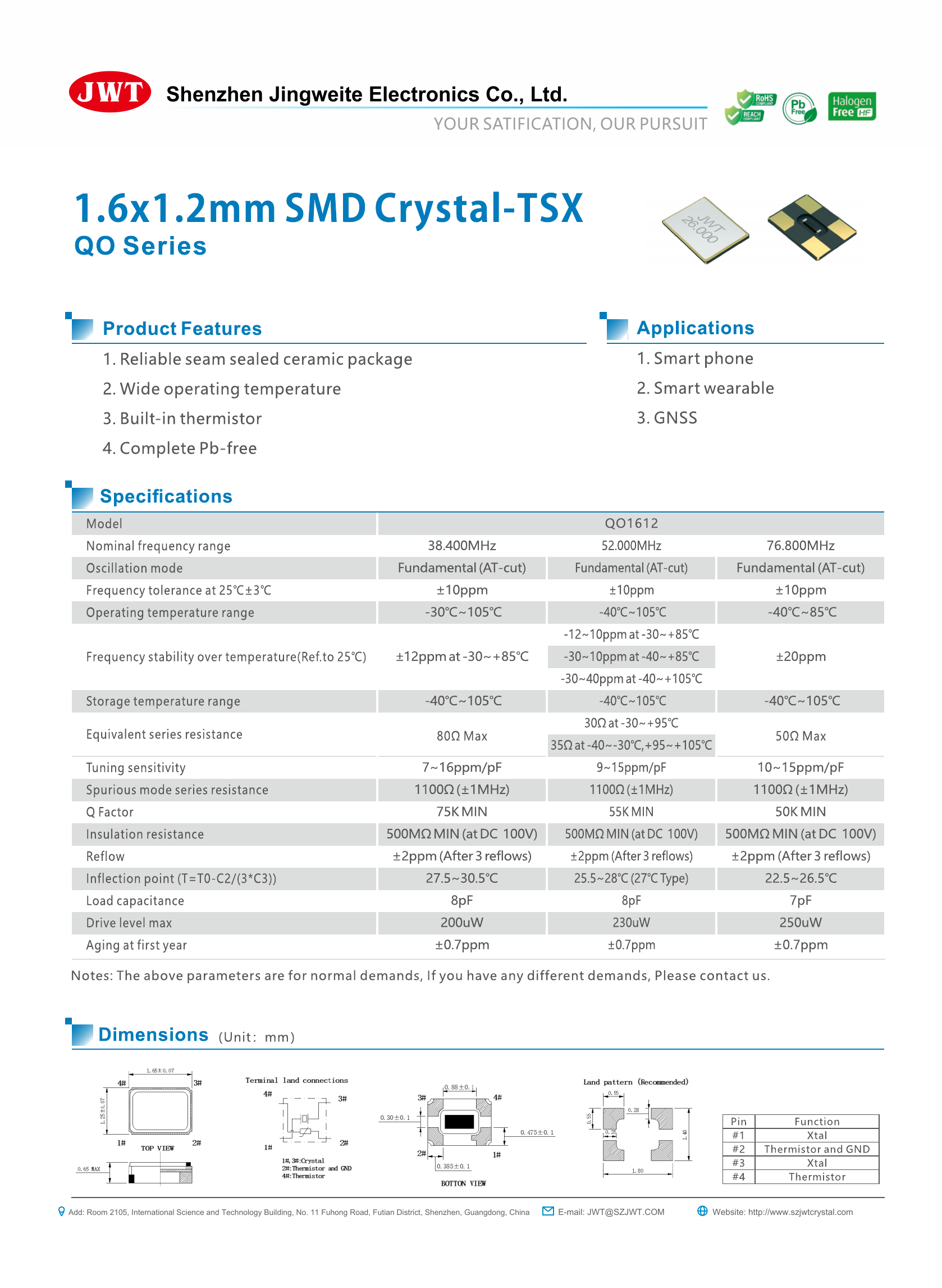 High-resolution original QO1612 SMD Crystal-TSX datasheet preview