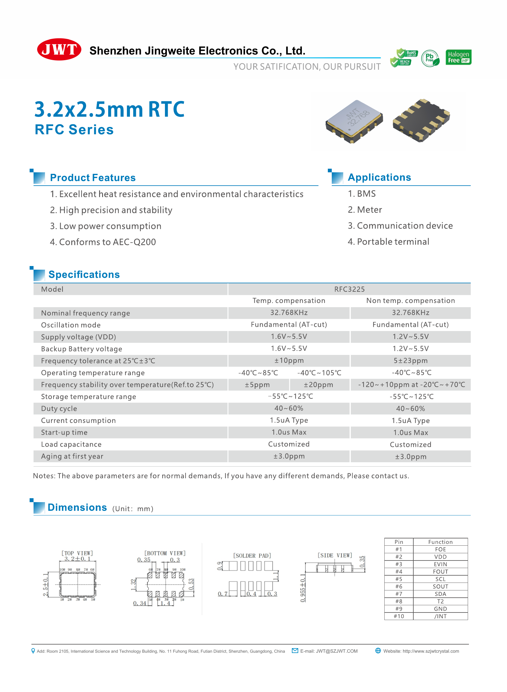 High-resolution original RTC3225 real-time clock module datasheet preview