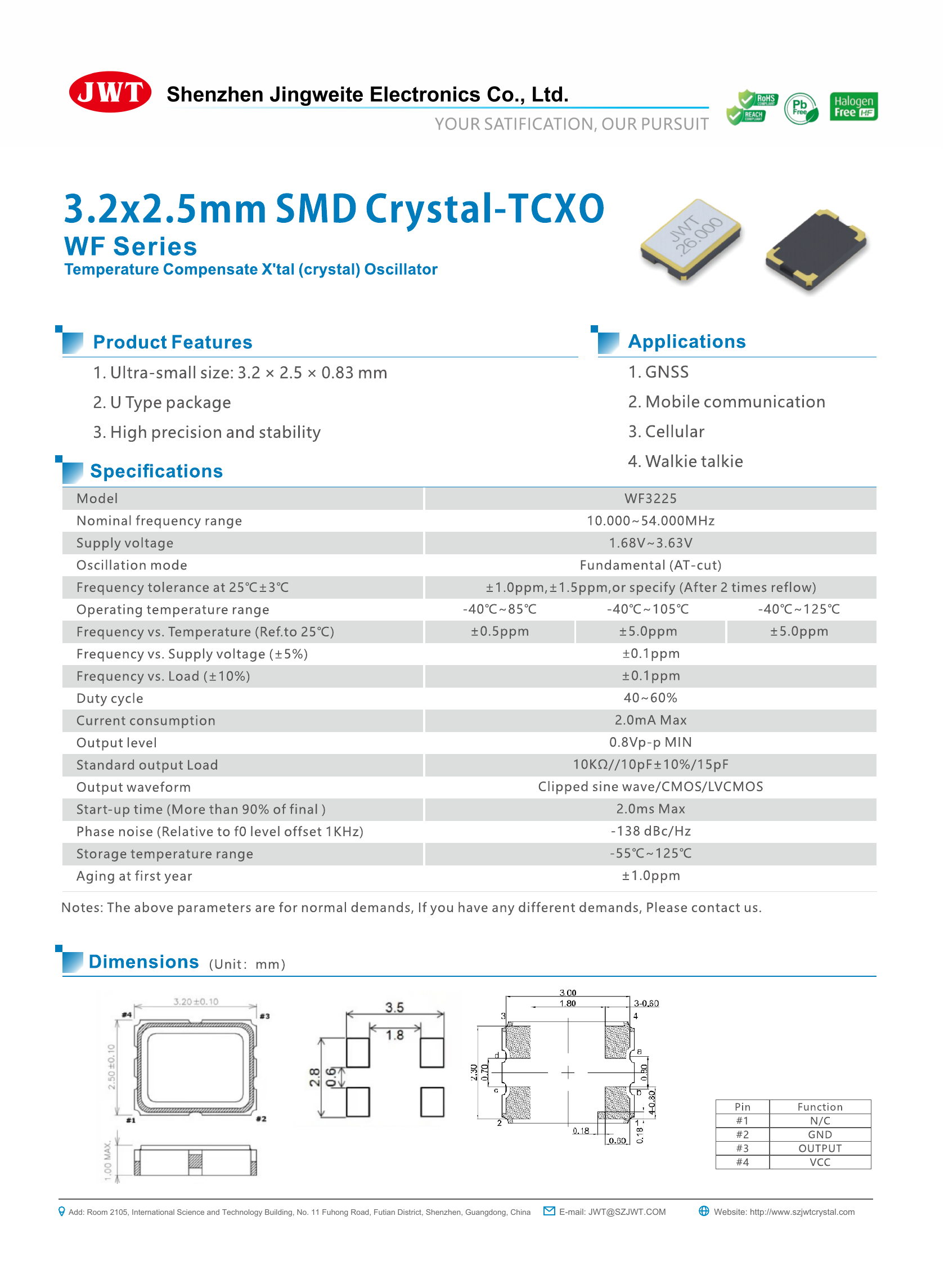 High-resolution original WF3225 TCXO datasheet preview