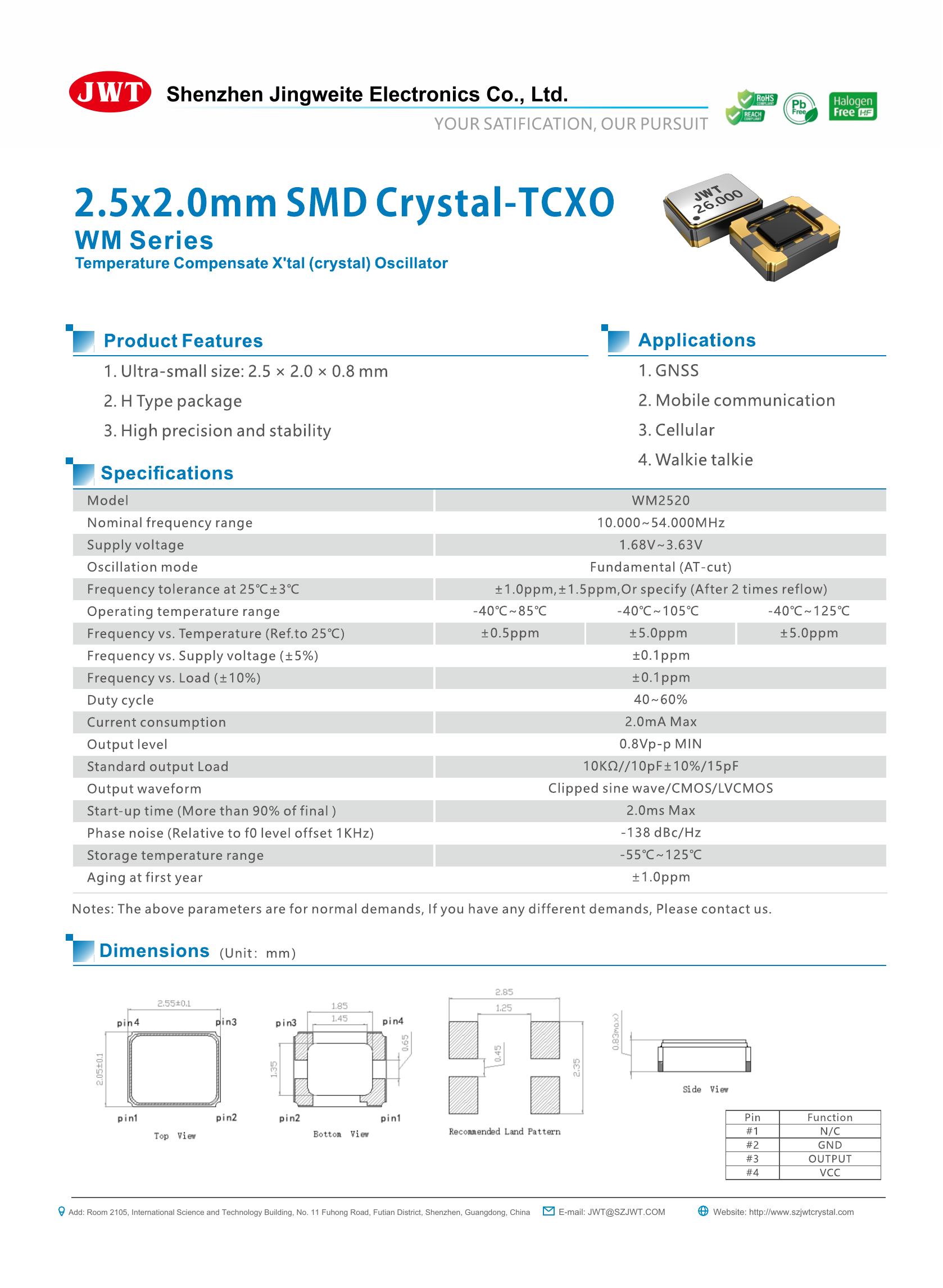 High-resolution original WM2520 TCXO datasheet preview