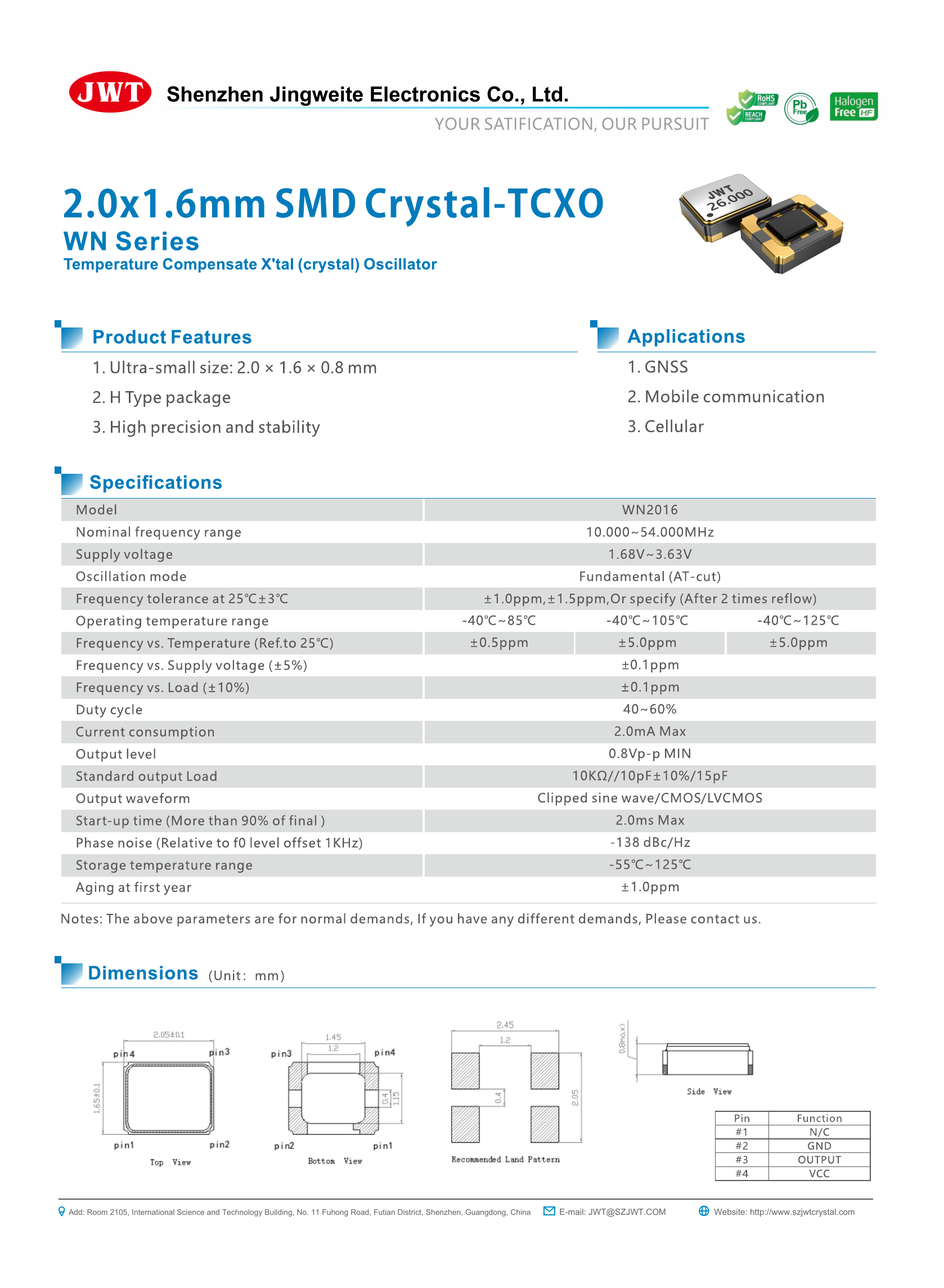High-resolution original WN2016 TCXO datasheet preview