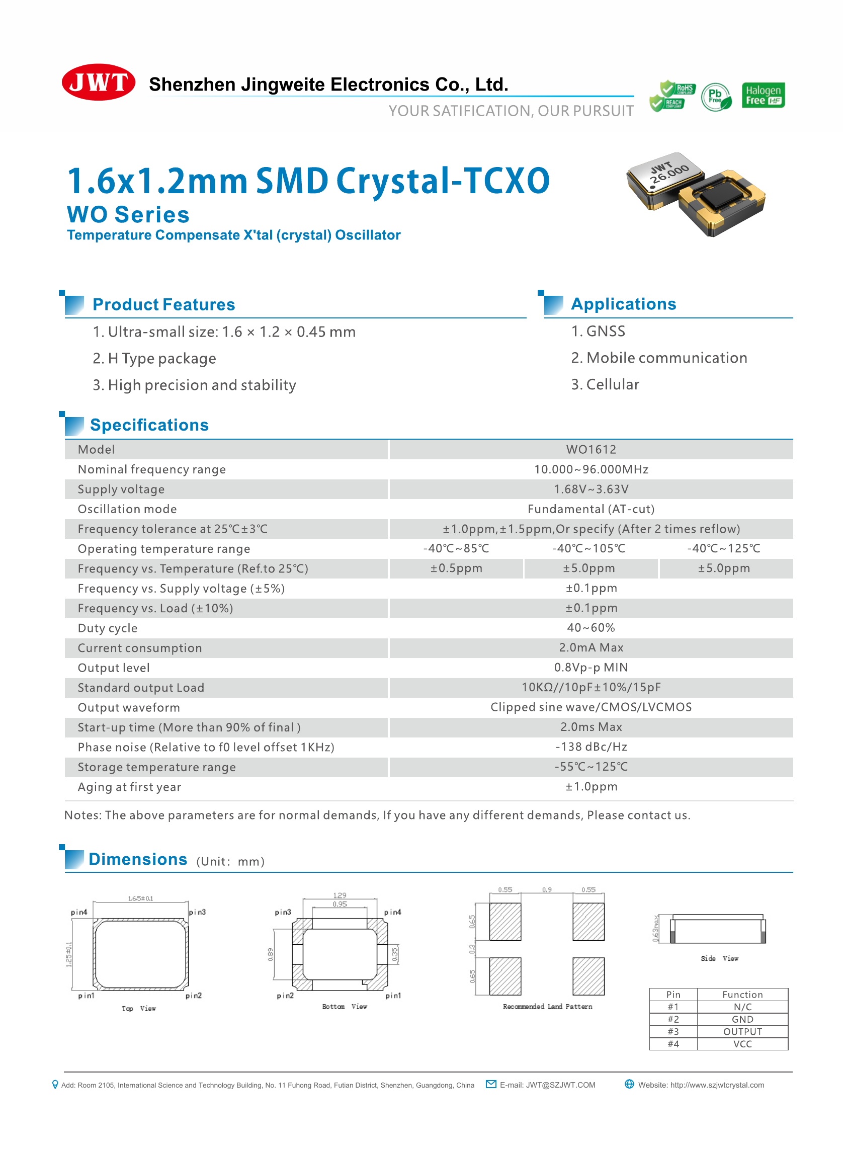 High-resolution original WO1612 TCXO datasheet preview