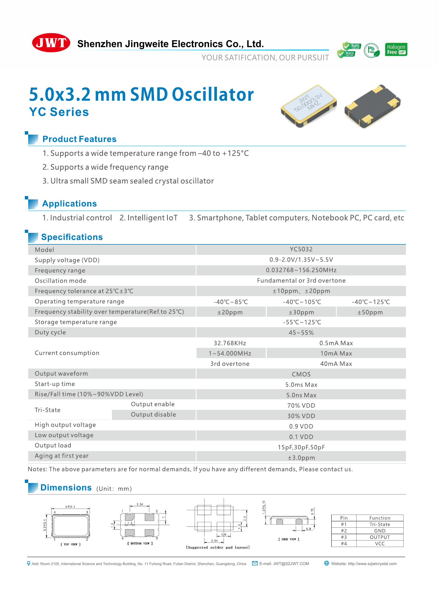 High-resolution original YC5032 SMD Crystal Oscillator datasheet preview