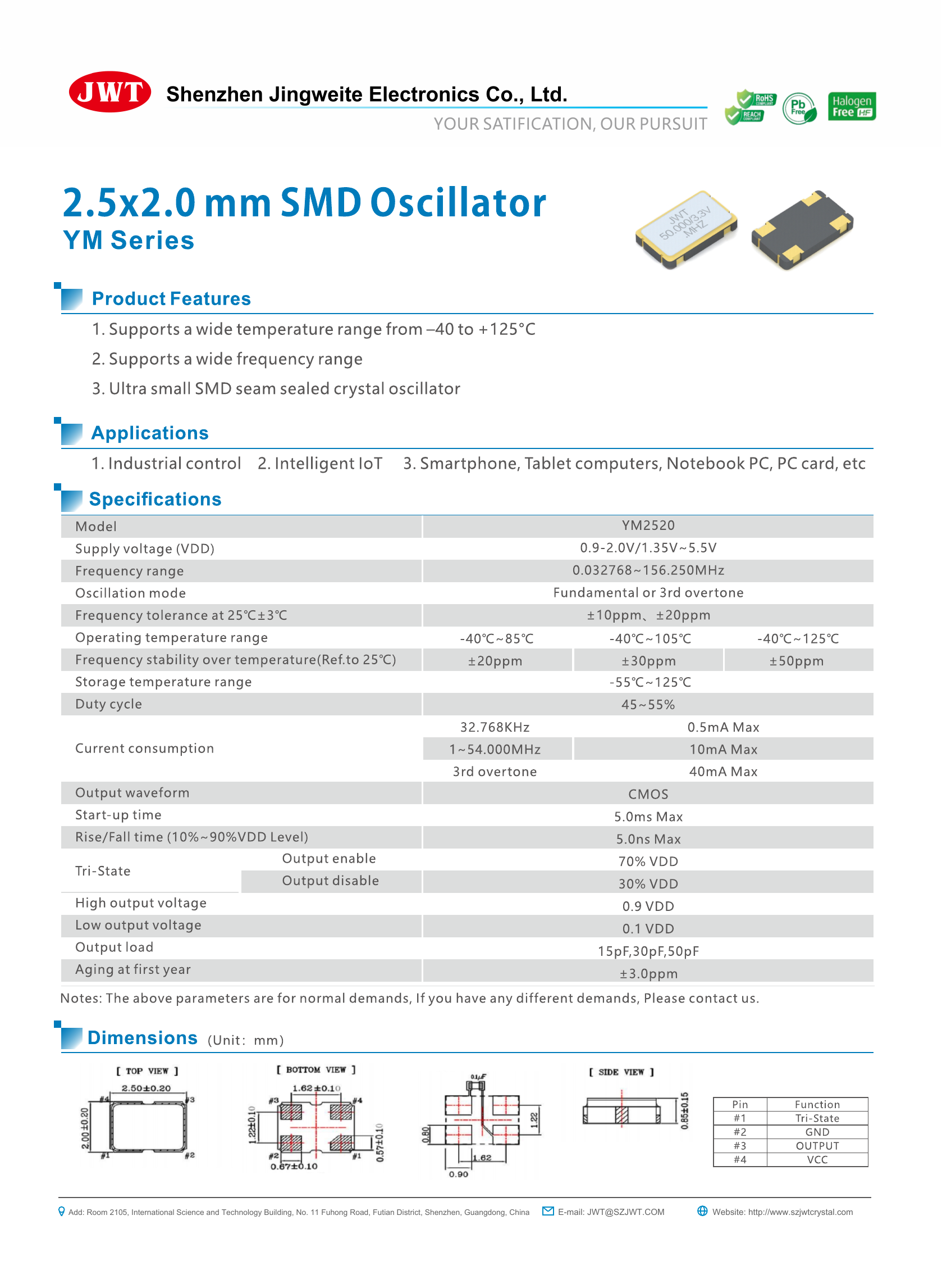 High-resolution original YM2520 SMD Crystal Oscillator datasheet preview