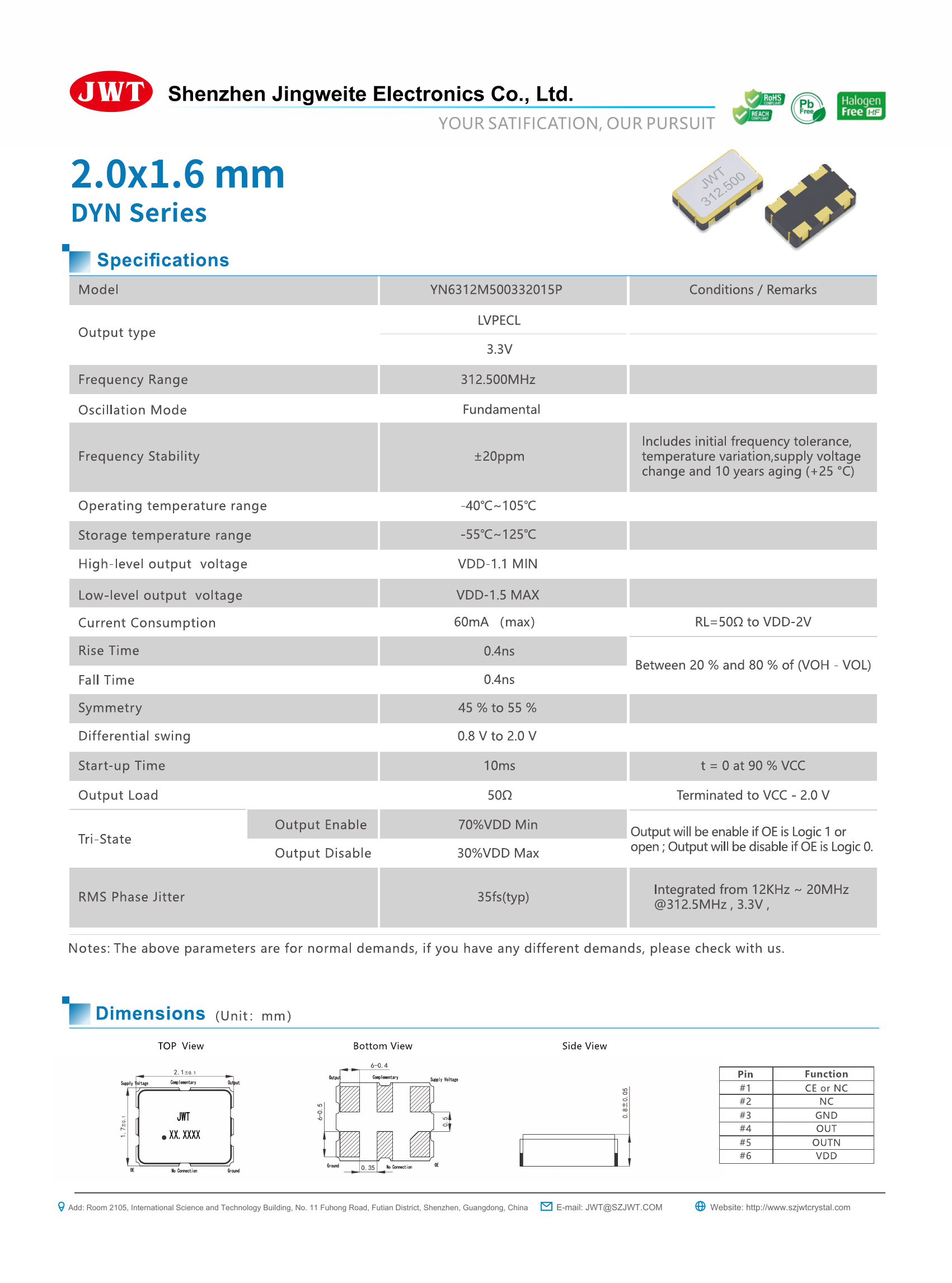 High-resolution original YN6312M500332015P differential crystal oscillator datasheet preview
